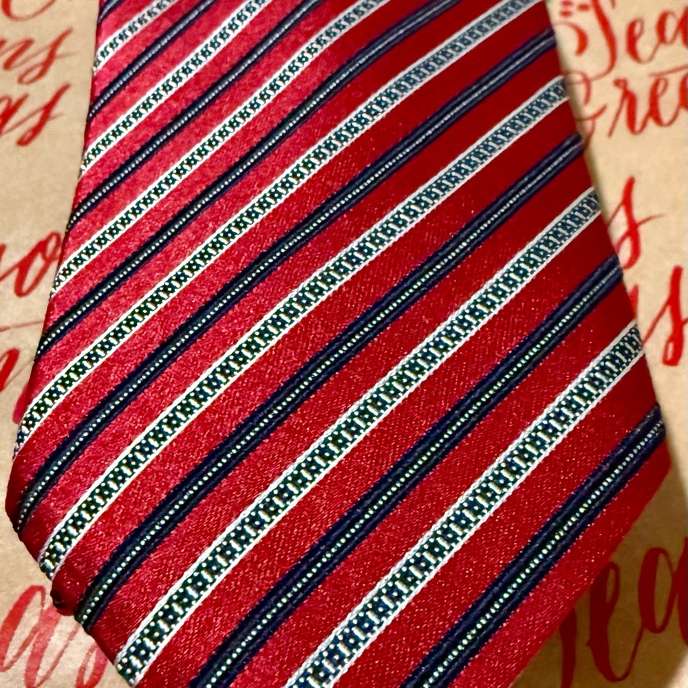 Ermenegildo Zegna Red Tie with Blue and White Stripes